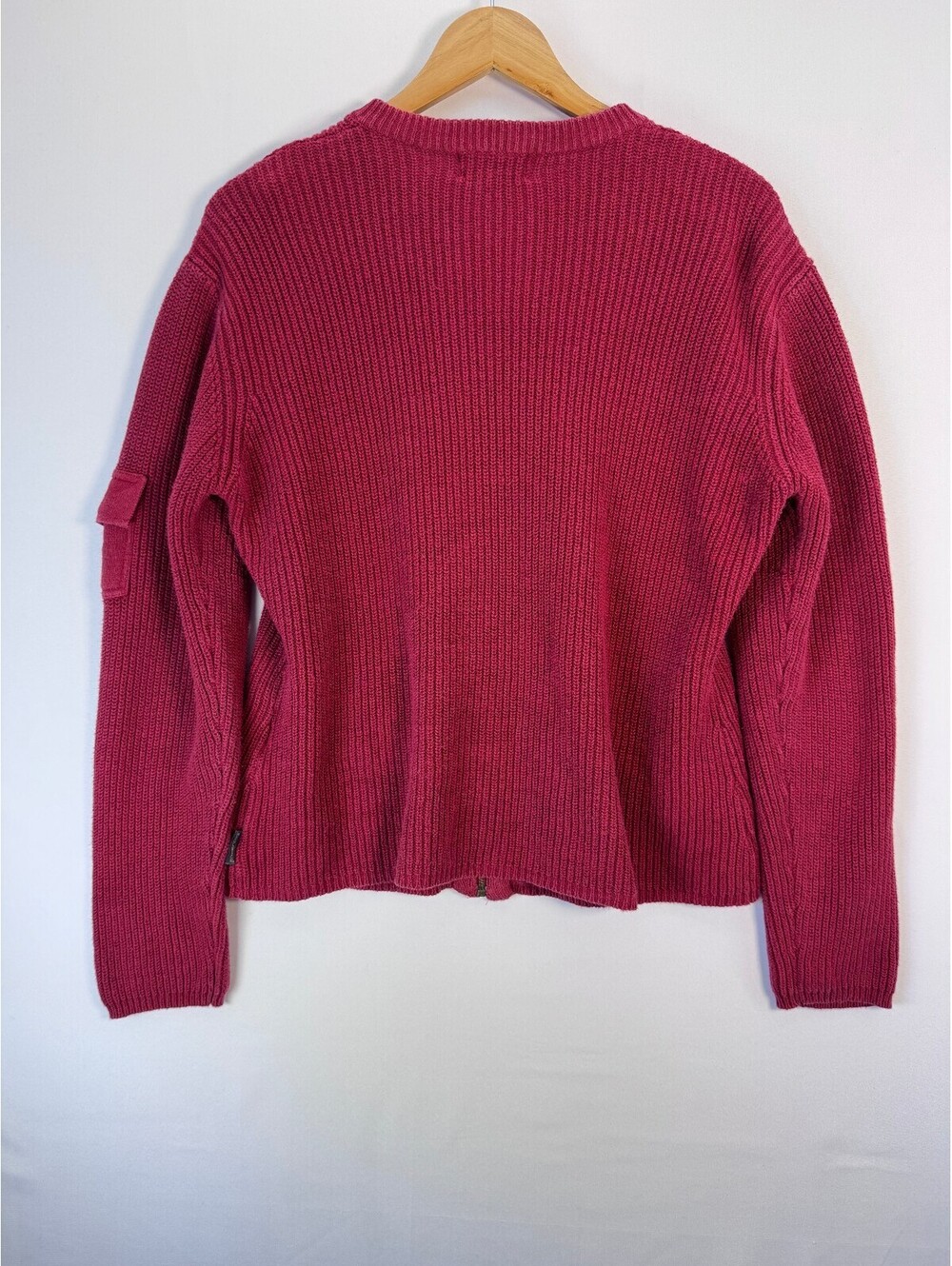 Woolrich Vintage Ribbed Full Zip Cardigan Cargo Pocket Sweater Womens XL Ruby - Picture 4 of 10